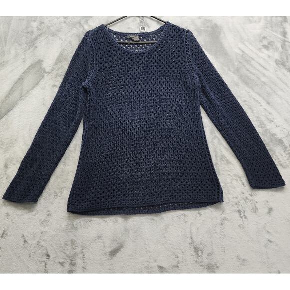 Alfani Sweater Womens M Blue Open Crochet Knit Scoop Neck Pullover Long Sleeves - Picture 1 of 7